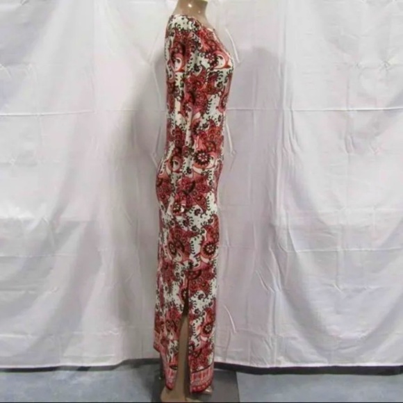 MICHAEL Michael Kors NWOT US Long Sleeve Scoop Neck Maxi Dress Red/White XXS - Picture 5 of 7